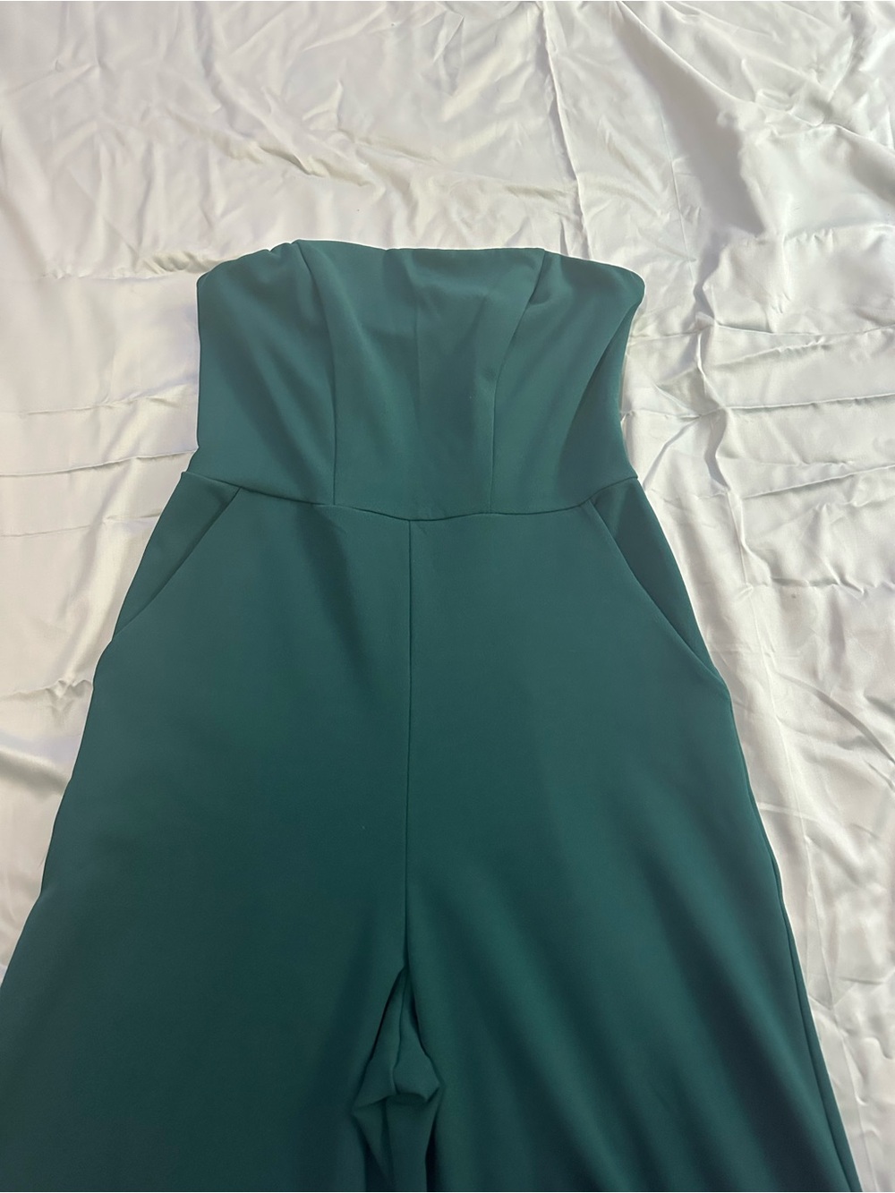 Express Dark Emerald Green Strapless Wide Leg Jumpsuit Size M Pockets